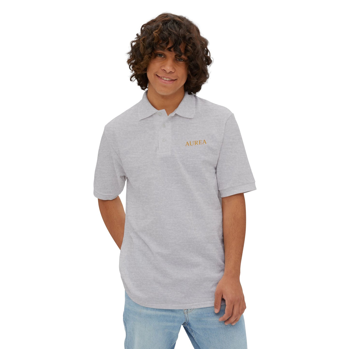 Men's Piqué Polo Shirt with AUREA Design - Casual Style, Gift for Him, Summer Essential, Versatile Wear, Golf or Everyday Use