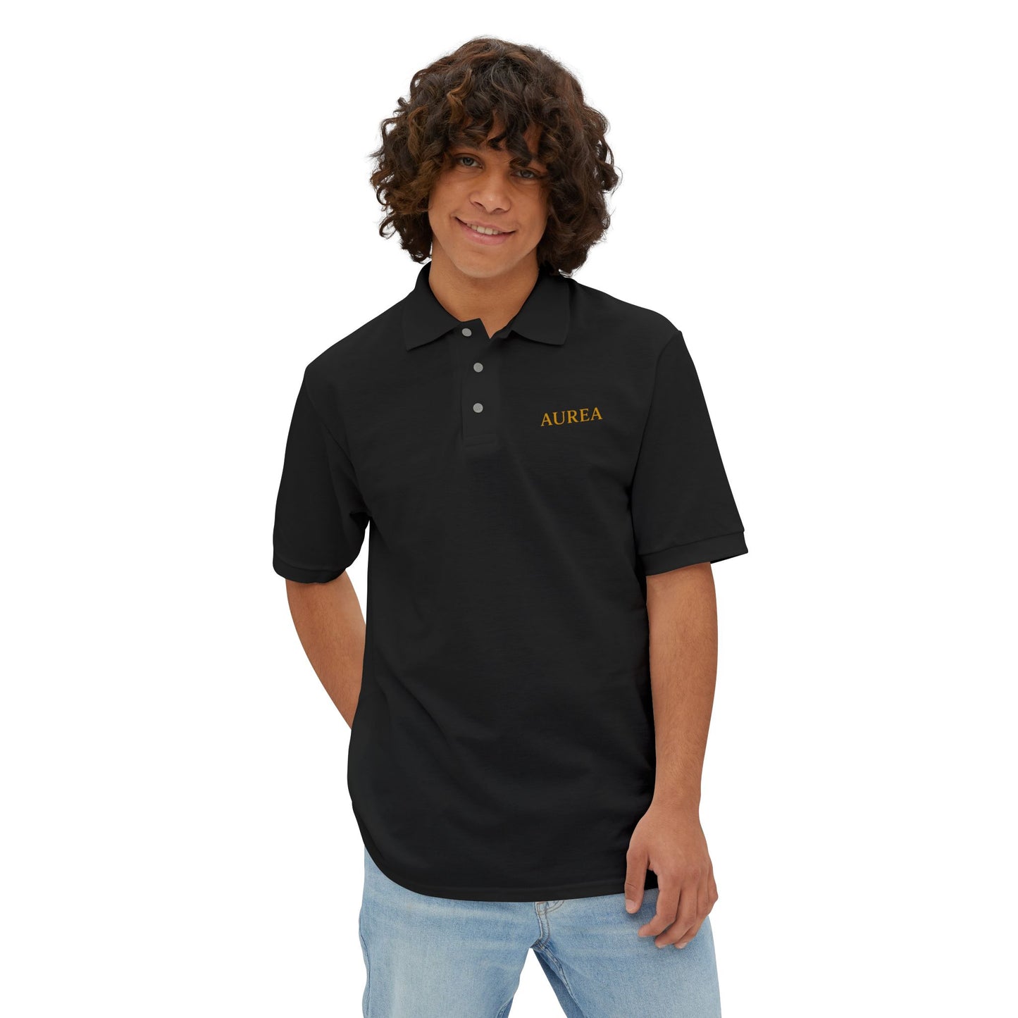 Men's Piqué Polo Shirt with AUREA Design - Casual Style, Gift for Him, Summer Essential, Versatile Wear, Golf or Everyday Use