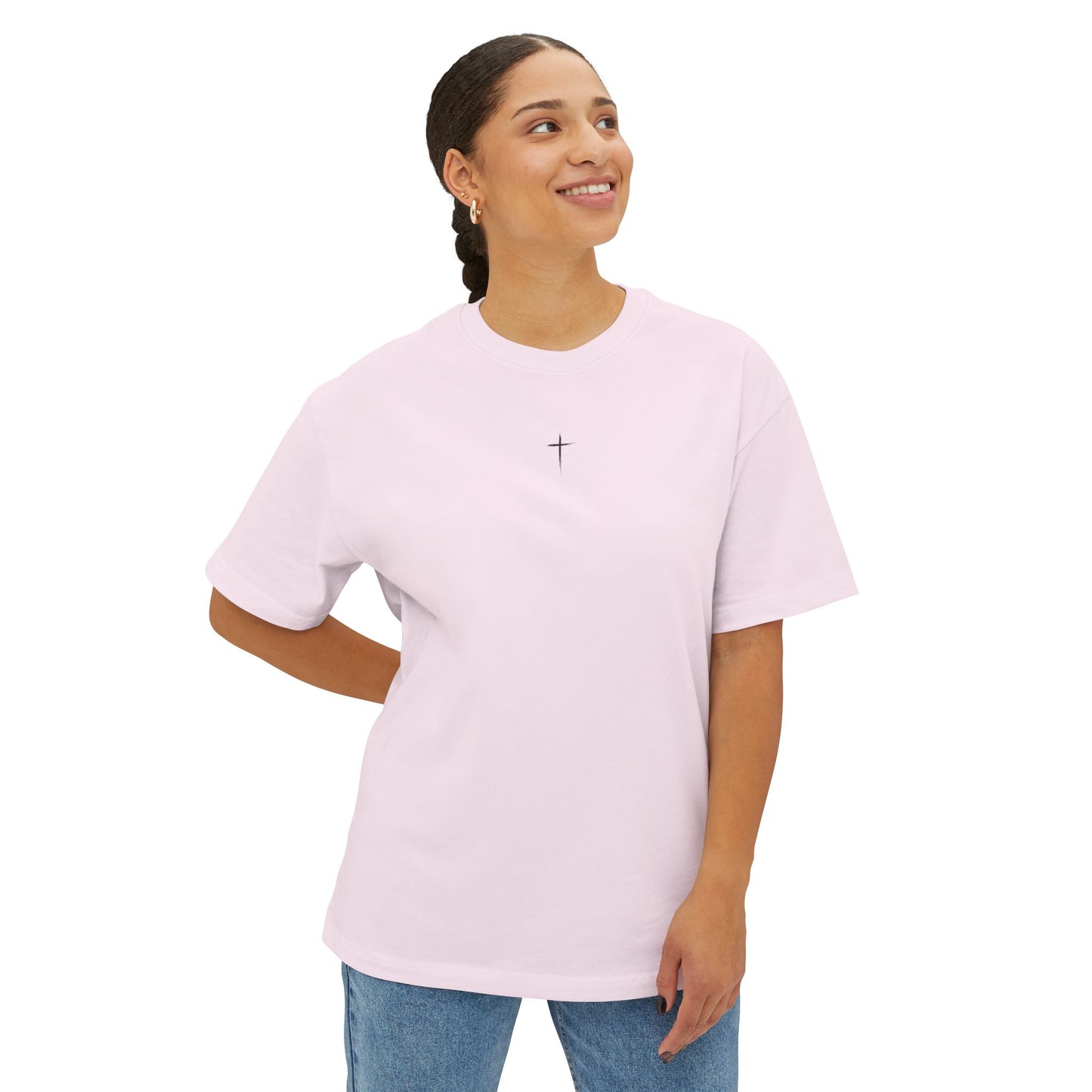 Minimalist Unisex Boxy Tee with Cross Design - Casual Wear, Relaxed Fit, Gifts for Him or Her, Everyday Style, Spiritual Apparel