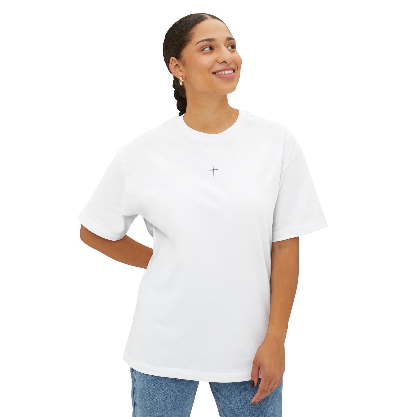 Minimalist Unisex Boxy Tee with Cross Design - Casual Wear, Relaxed Fit, Gifts for Him or Her, Everyday Style, Spiritual Apparel