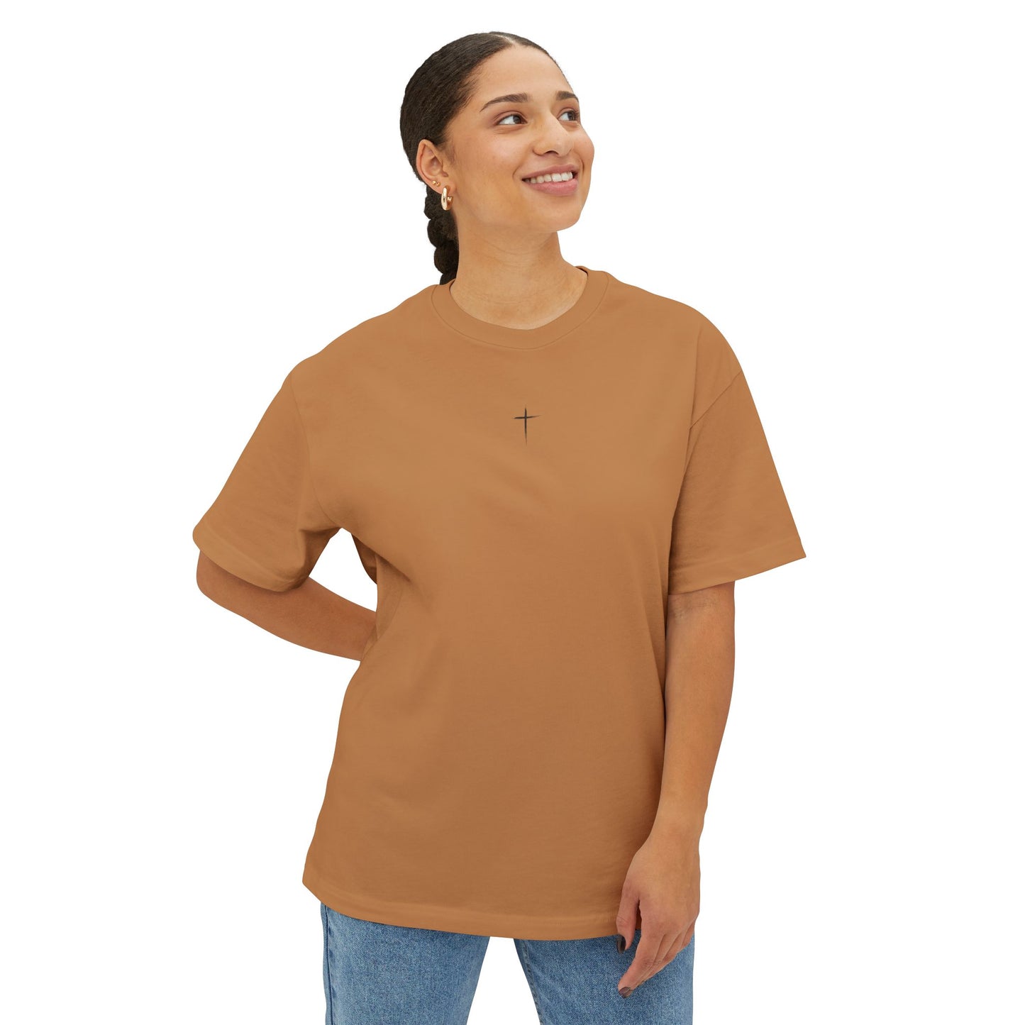 Minimalist Unisex Boxy Tee with Cross Design - Casual Wear, Relaxed Fit, Gifts for Him or Her, Everyday Style, Spiritual Apparel