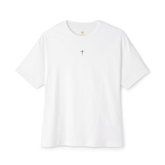 Minimalist Unisex Boxy Tee with Cross Design - Casual Wear, Relaxed Fit, Gifts for Him or Her, Everyday Style, Spiritual Apparel