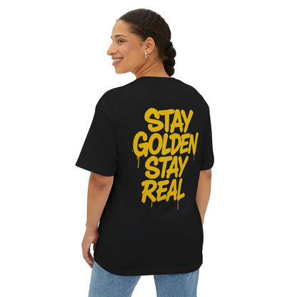 Stay Golden Oversized Tee, Unisex Boxy T-Shirt, Casual Graphic Tee, Everyday Wear, Gift for Friends, Motivation Apparel