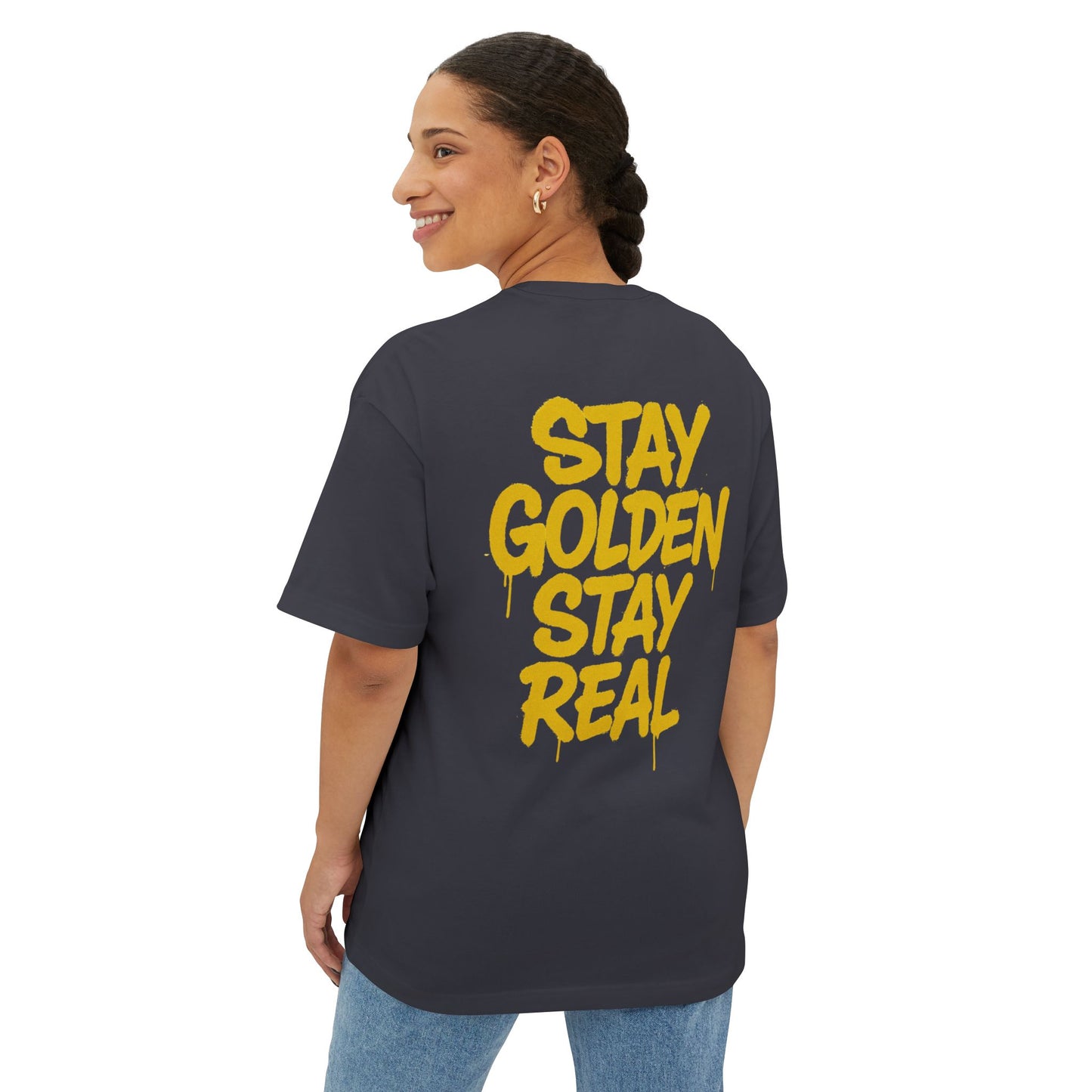 Stay Golden Oversized Tee, Unisex Boxy T-Shirt, Casual Graphic Tee, Everyday Wear, Gift for Friends, Motivation Apparel