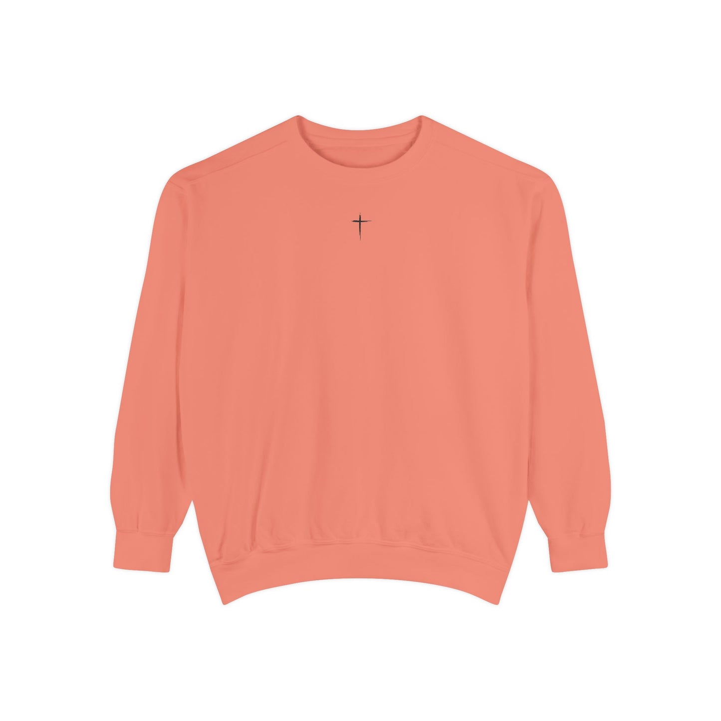 Garment-Dyed Sweatshirt with Minimalist Cross Design, Cozy Unisex Crewneck, Perfect for Spiritual Gifts, Casual Wear, Everyday Comfort