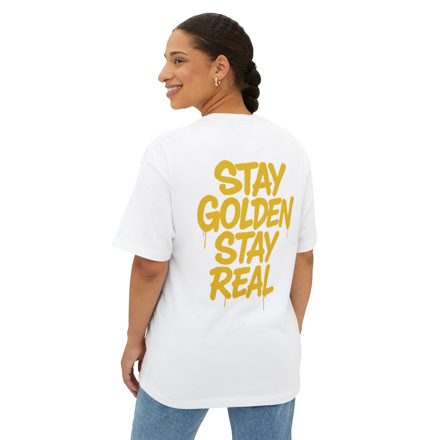 Stay Golden Oversized Tee, Unisex Boxy T-Shirt, Casual Graphic Tee, Everyday Wear, Gift for Friends, Motivation Apparel