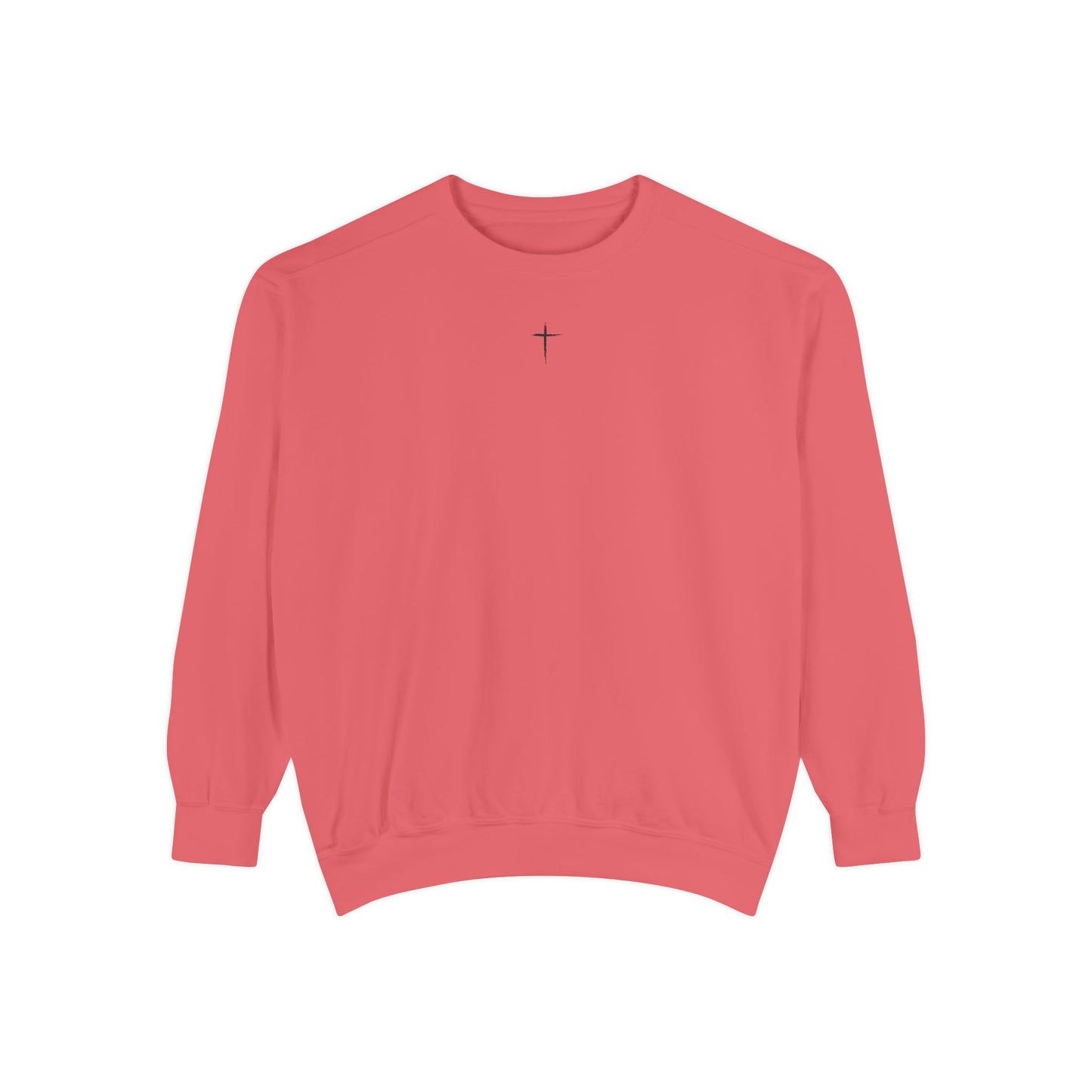 Garment-Dyed Sweatshirt with Minimalist Cross Design, Cozy Unisex Crewneck, Perfect for Spiritual Gifts, Casual Wear, Everyday Comfort